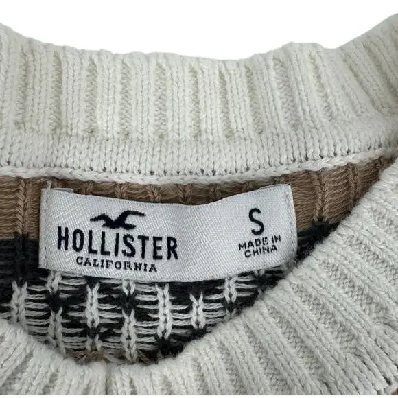 Hollister Women’s S Small Oversized Crewneck Sweater Fair Isle Cream Black Tan - Picture 13 of 14